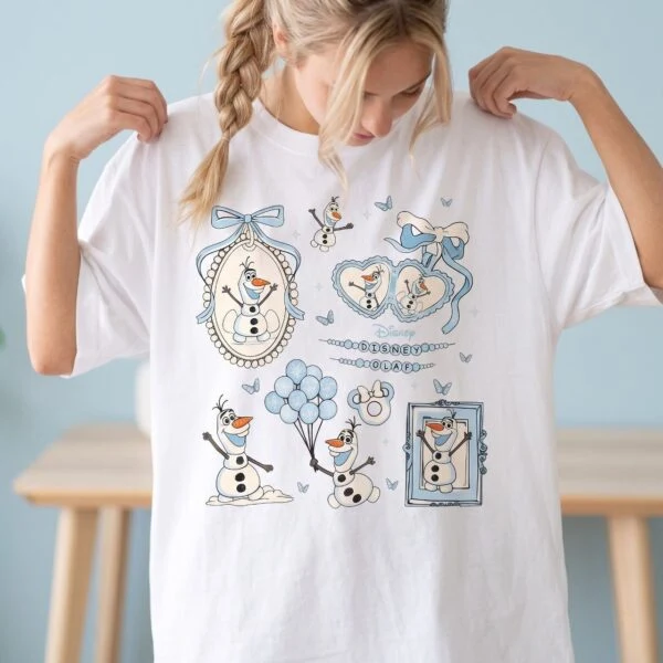 Disney Olaf Bow Shirt, Girl Frozen Blue Bow Winter Tee - Image 2