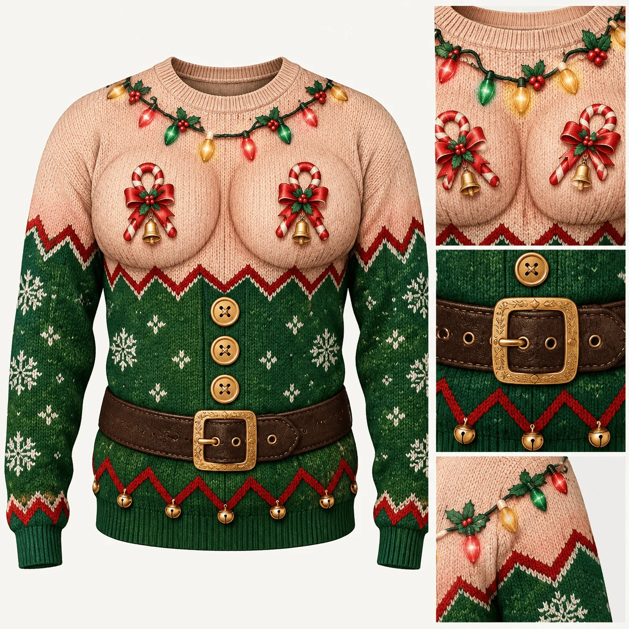 Funny Santa Abs Ugly Sweater, Hairy Chest 3D Print Holiday Party Gift - Image 4