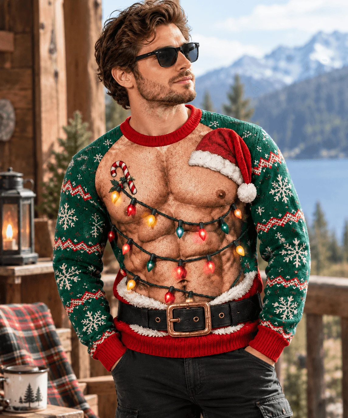 Funny Santa Abs Ugly Sweater, Hairy Chest 3D Print Holiday Party Gift - Image 4