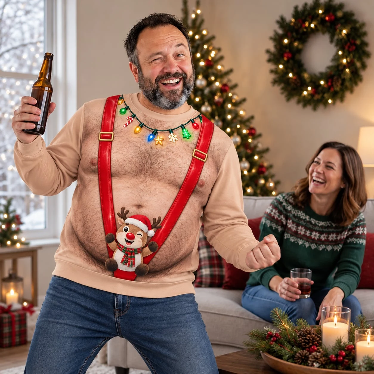 Funny Santa Abs Ugly Sweater, Hairy Chest 3D Print Holiday Party Gift - Image 5