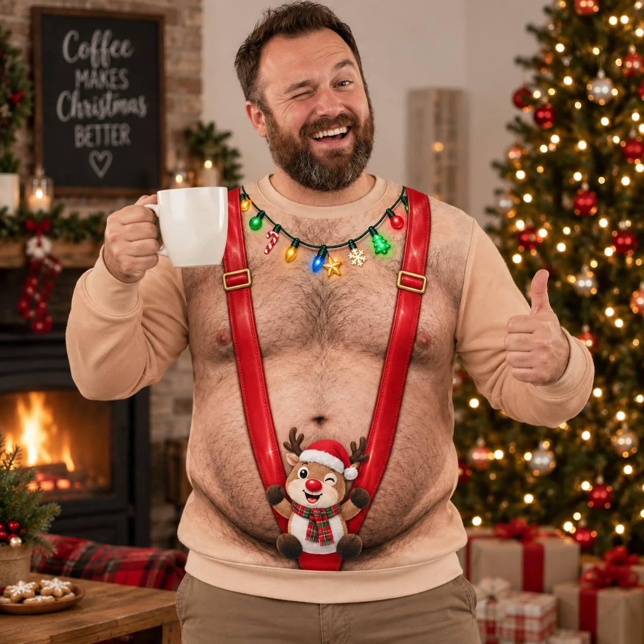 Funny Santa Abs Ugly Sweater, Hairy Chest 3D Print Holiday Party Gift - Image 4