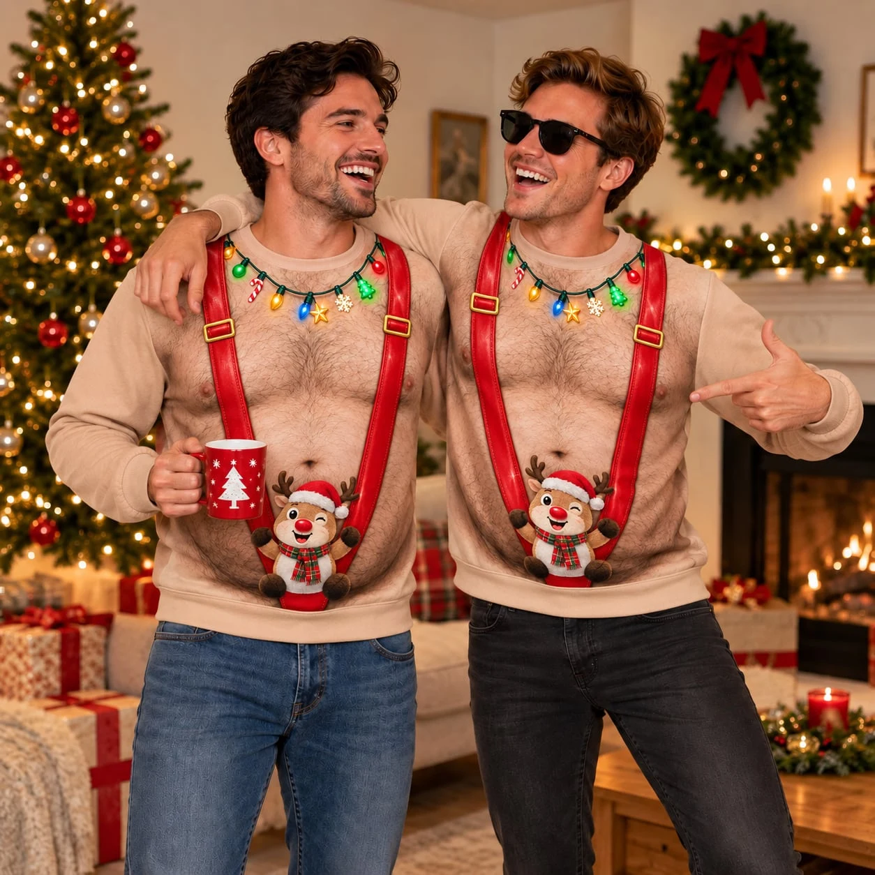 Funny Santa Abs Ugly Sweater, Hairy Chest 3D Print Holiday Party Gift - Image 2