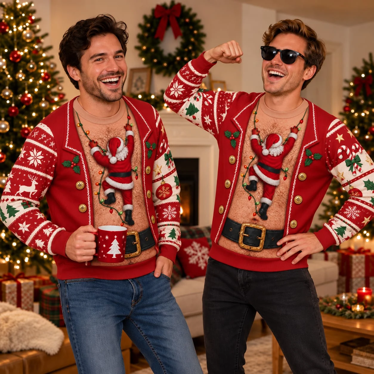 Funny Santa Abs Ugly Sweater, Hairy Chest 3D Print Holiday Party Gift