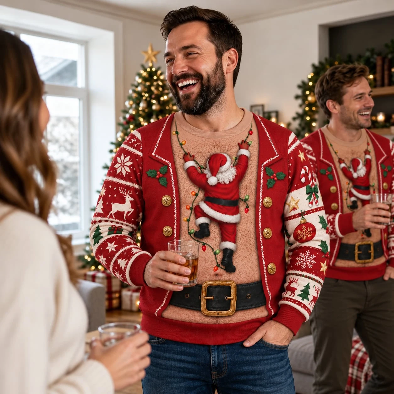 Funny Santa Abs Ugly Sweater, Hairy Chest 3D Print Holiday Party Gift - Image 3