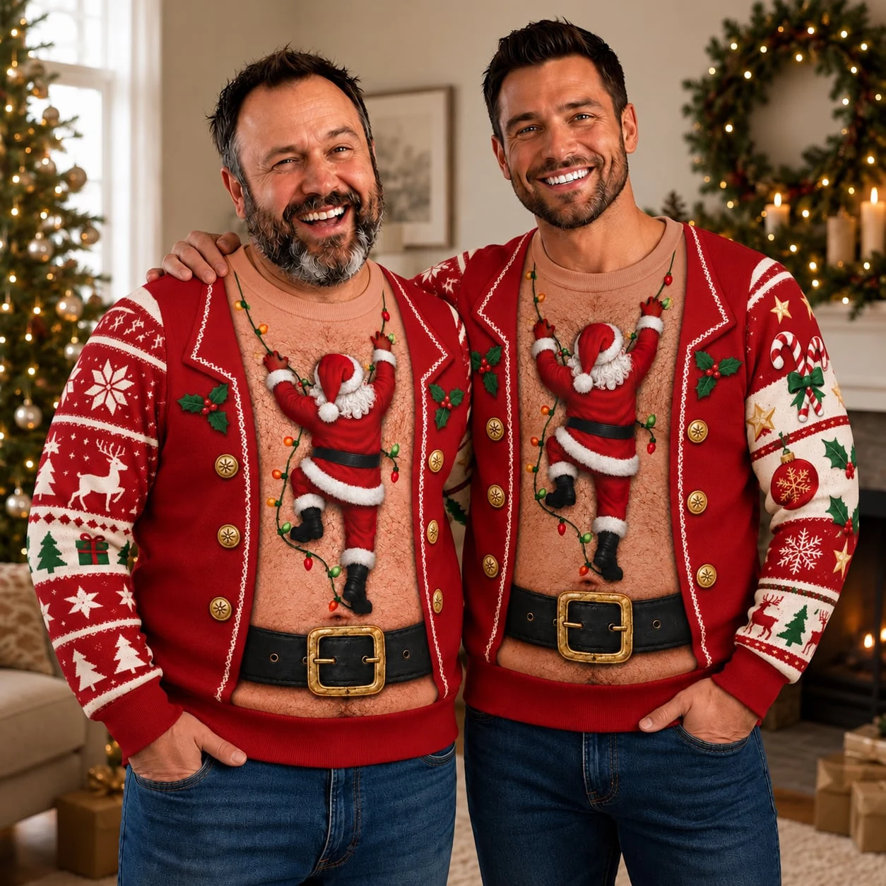 Funny Santa Abs Ugly Sweater, Hairy Chest 3D Print Holiday Party Gift - Image 2