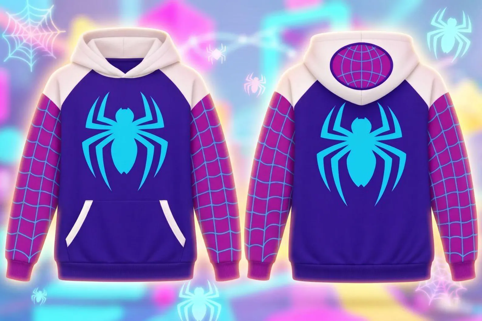 Spider Gwen Inspired Cosplay Hoodie Jogger Set, Purple Web Hero Superhero Tracksuit, Gwen Stacy Sweatshirt Pants, Park Theme Outfit Women - Image 6