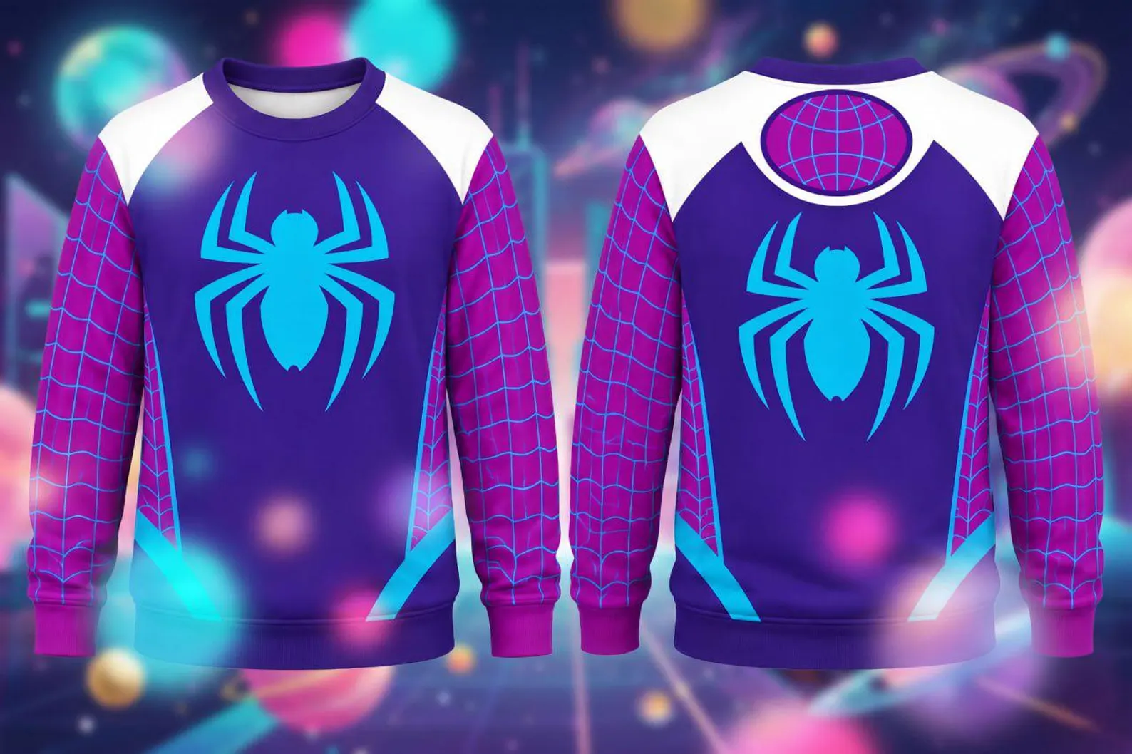 Spider Gwen Inspired Cosplay Hoodie Jogger Set, Purple Web Hero Superhero Tracksuit, Gwen Stacy Sweatshirt Pants, Park Theme Outfit Women - Image 5
