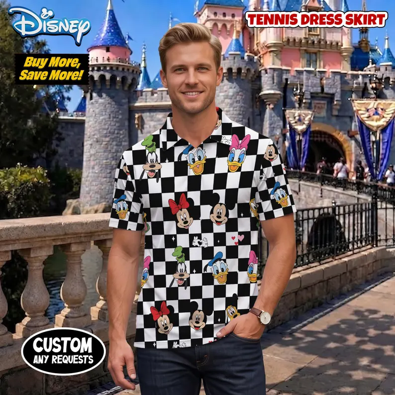Disney Mickey & Friends Matching Couple Outfit, Hawaiian Shirt & Tennis Dress Skirt, Checkered Theme Park Outfit - Image 3