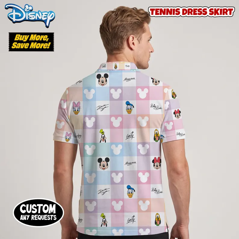 Disney Mickey & Friends Matching Couple Outfit, Pastel Checkered Hawaiian Shirt & Tennis Dress Skirt, Theme Park Outfit - Image 4