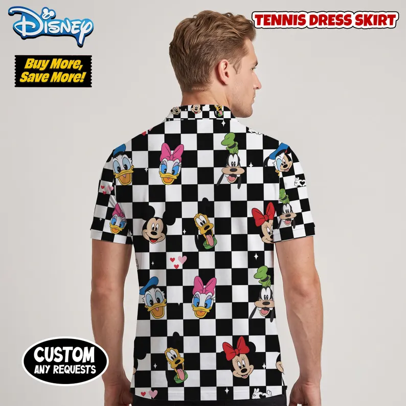 Disney Mickey & Friends Matching Couple Outfit, Hawaiian Shirt & Tennis Dress Skirt, Checkered Theme Park Outfit - Image 5