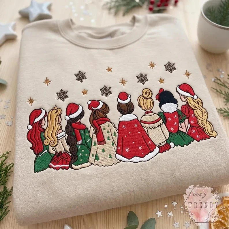 Vintage Disney Princess Christmas Embroidered Sweatshirt, Magical Christmas Family Vacation Matching Shirt
