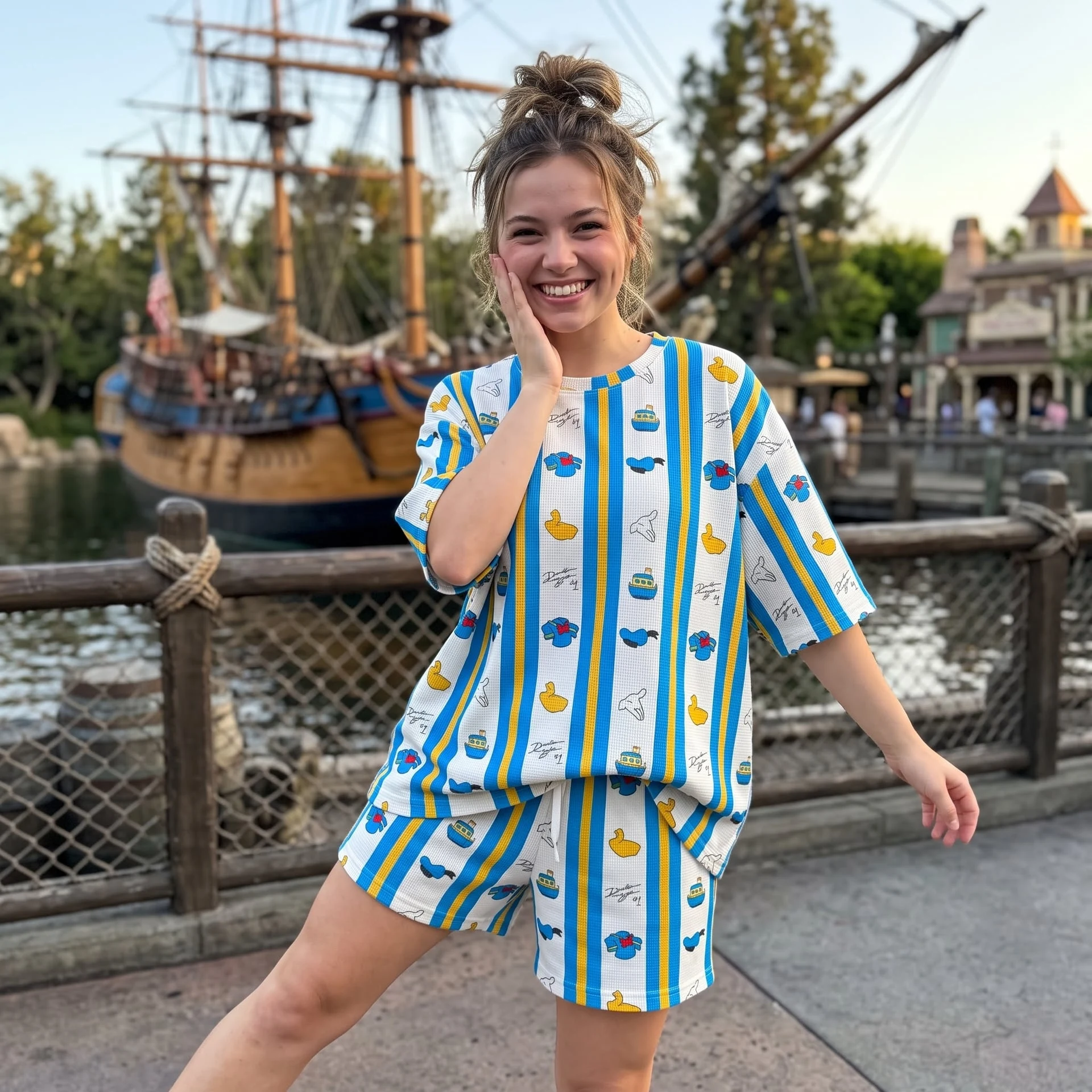 Disney Donald Duck Waffle Loungewear Set, Character Shirt and Shorts, Theme Park Vacation Outfit