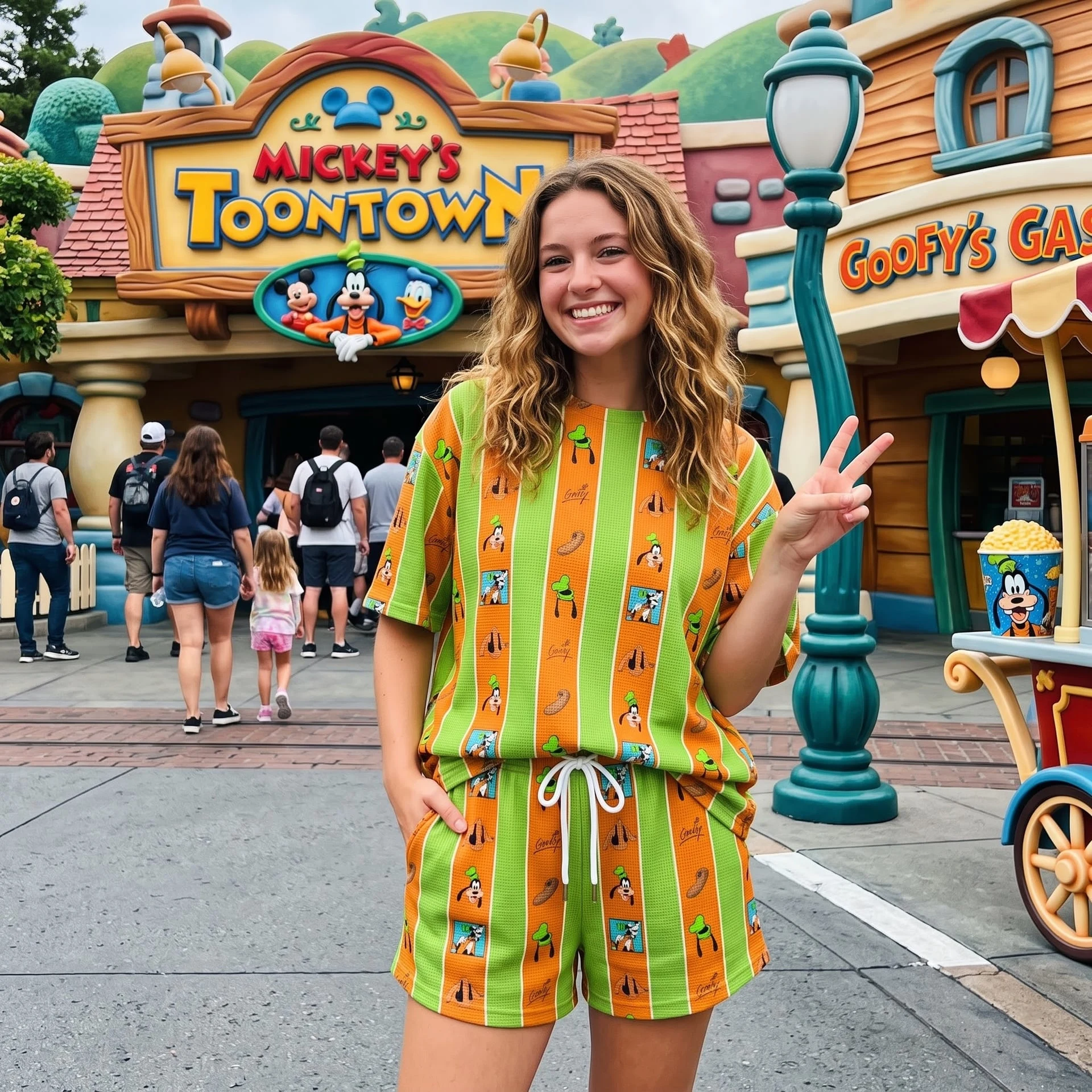Disney Goofy Waffle Loungewear Set, Character Shirt and Shorts, Theme Park Vacation Outfit