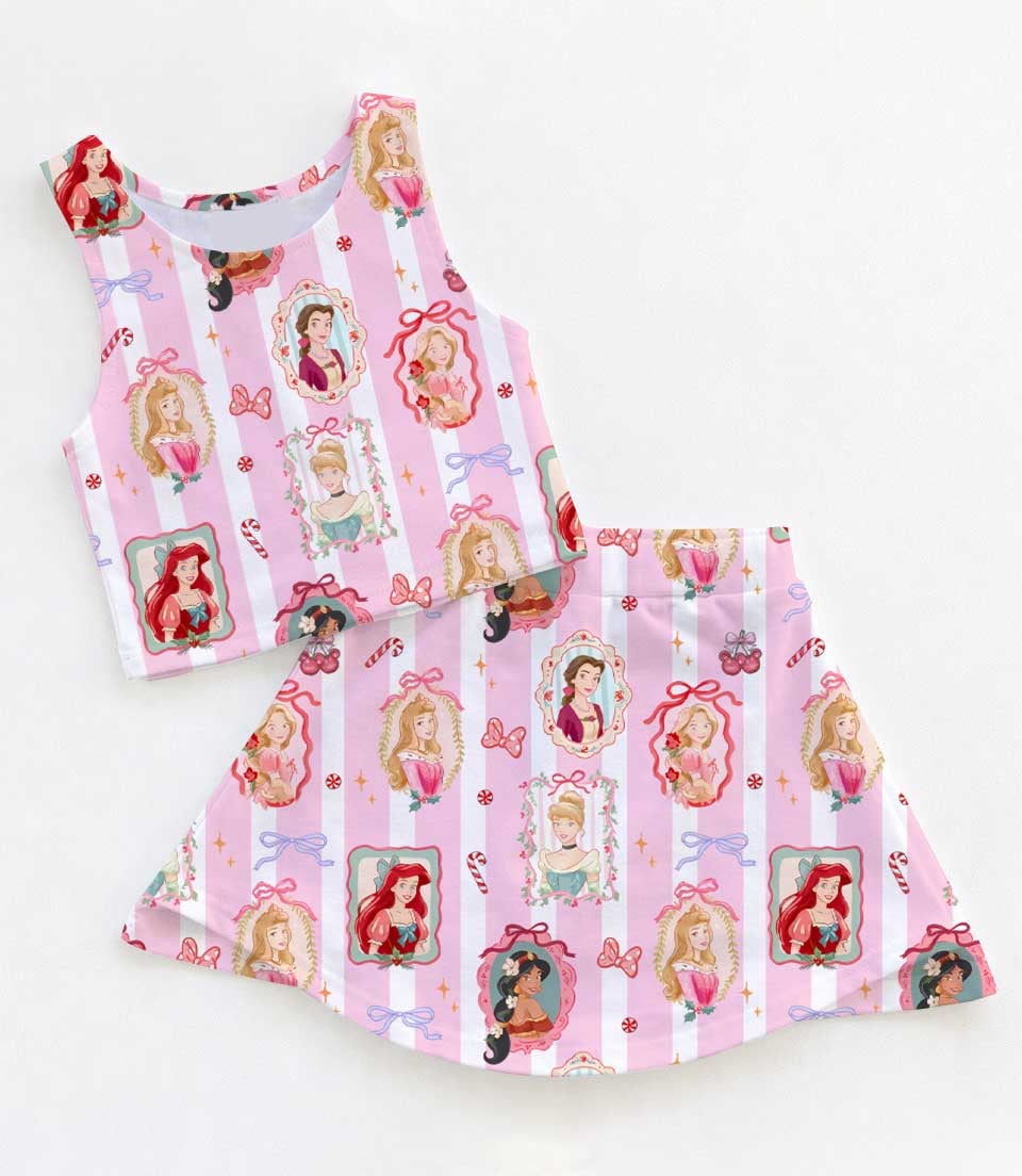 Disney Princess Christmas Tennis Dress Set, Holiday Crop Top & Skirt Outfit, Cute Christmas Matching Set