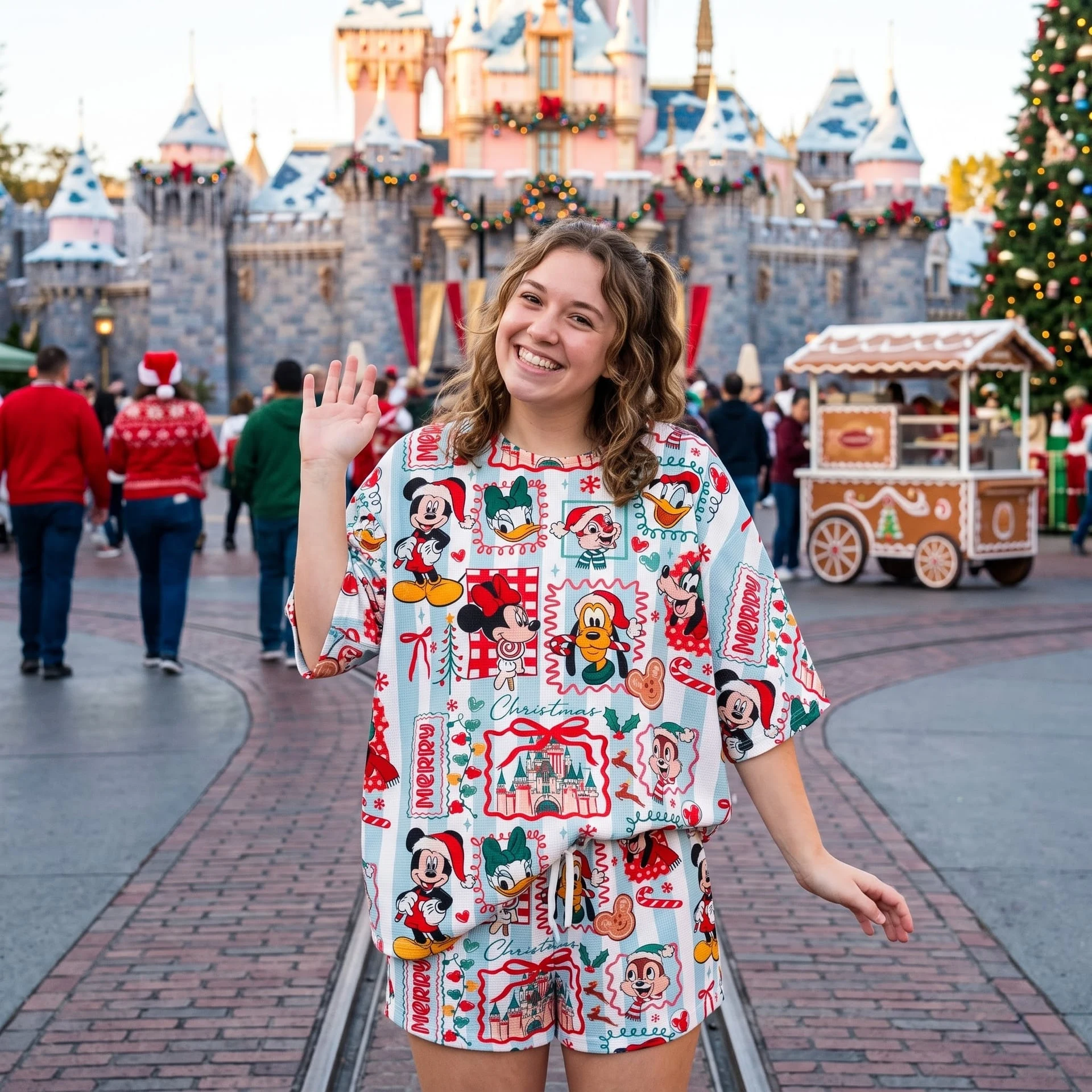 Disney Mickey And Friends Christmas Loungewear Set, Mickey Christmas Shirt and Shorts, Theme Park Vacation Outfit - Image 3