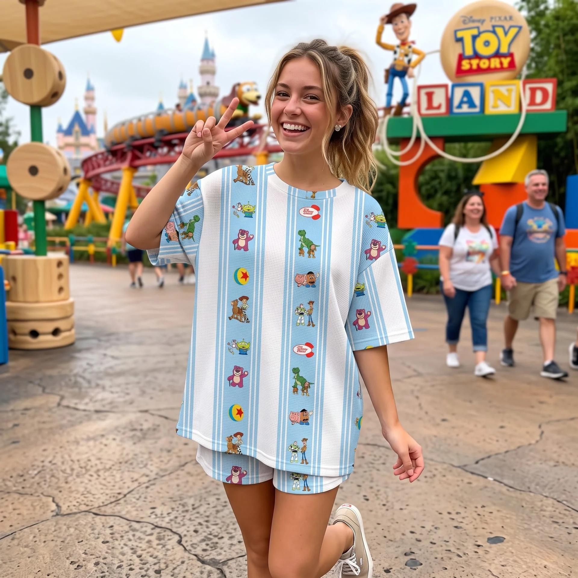 Toy Story Waffle Loungewear Set, Buzz Woody Jessie Bo Peep Shirt and Shorts, Theme Park Vacation Outfit - Image 3