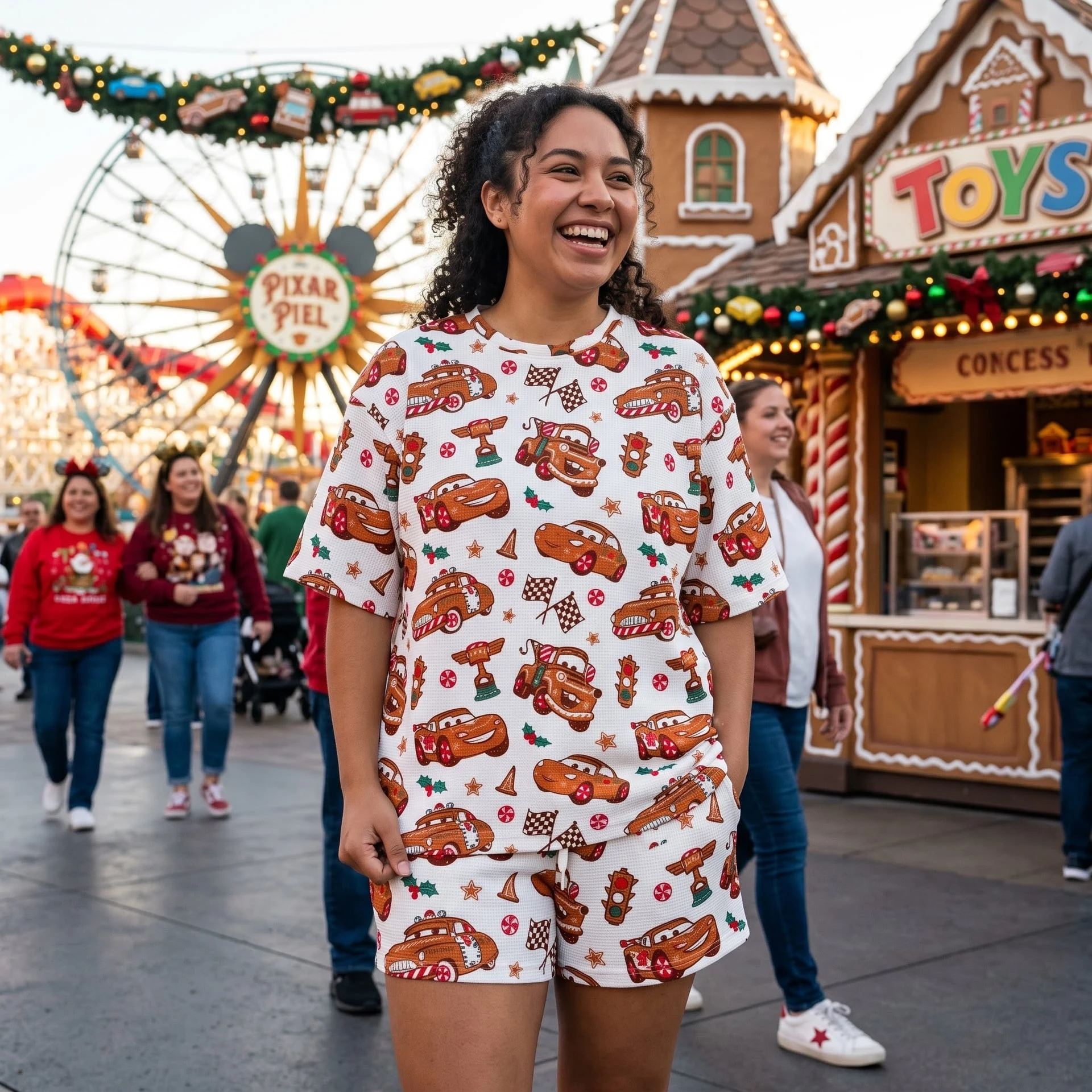 Disney Cars Gingerbread Loungewear Set, Lightning McQueen Christmas Shirt and Shorts, Theme Park Vacation Outfit - Image 4