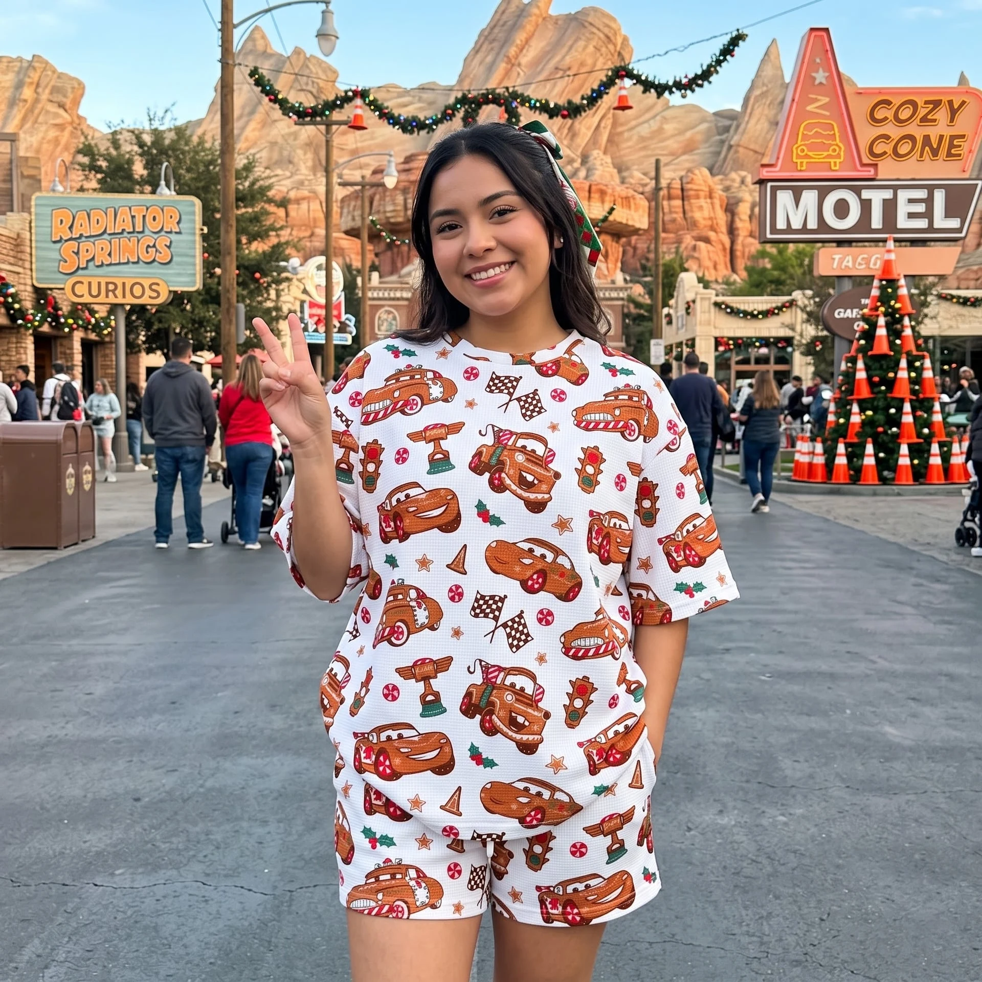 Disney Cars Gingerbread Loungewear Set, Lightning McQueen Christmas Shirt and Shorts, Theme Park Vacation Outfit - Image 3