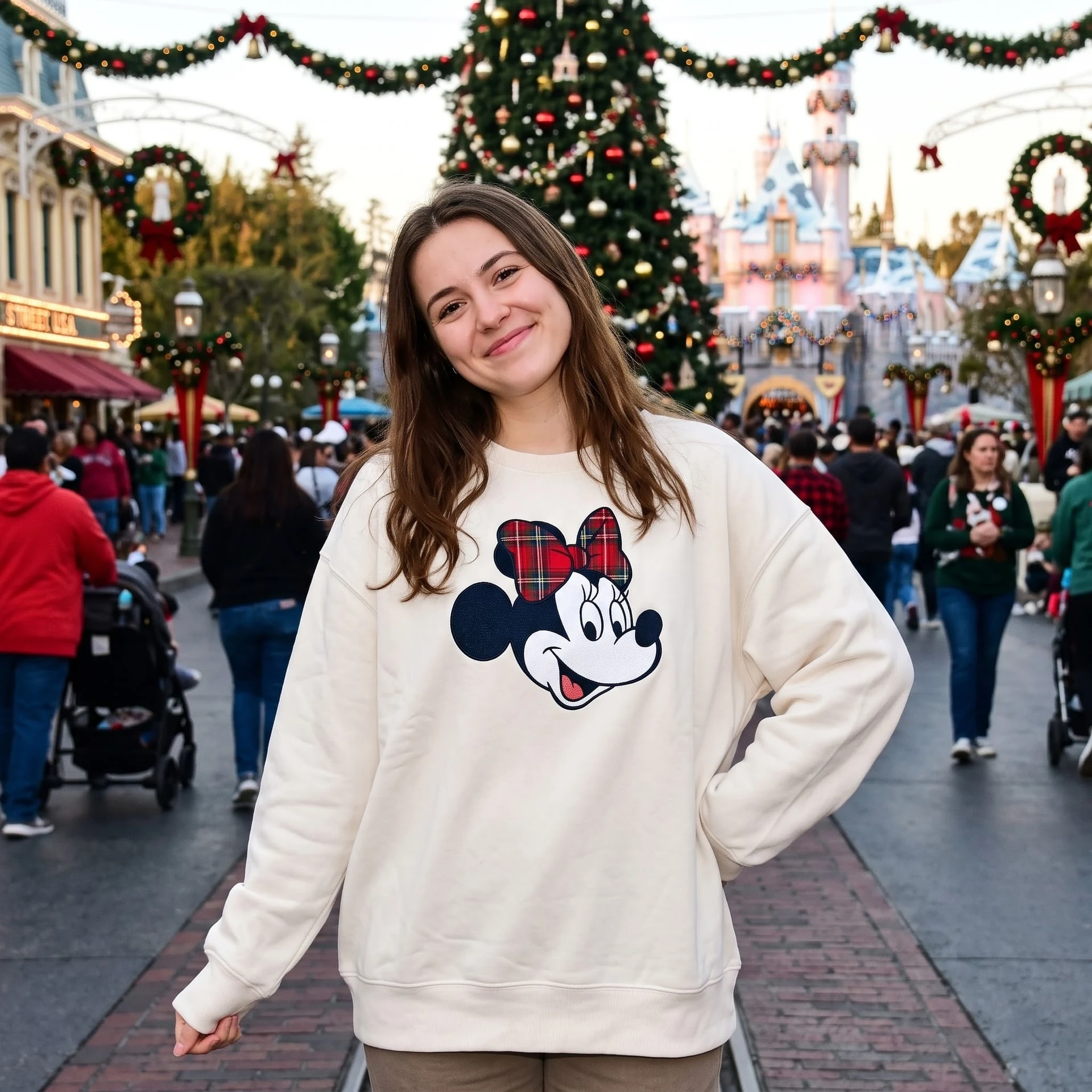 Embroidered Minnie Christmas Sweatshirt, Minnie Holiday Crewneck, Disneyland Christmas Shirt - Image 3