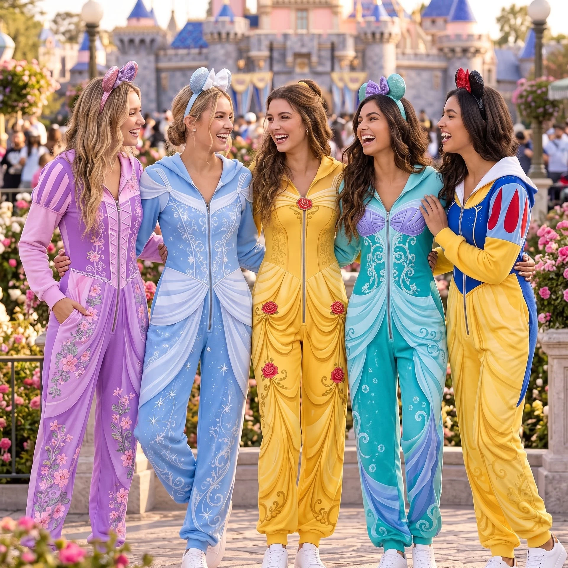 Custom Princess Hooded Jumpsuit Pajamas, Cinderella Belle Snow White Tiana Aurora  Costume - Image 2
