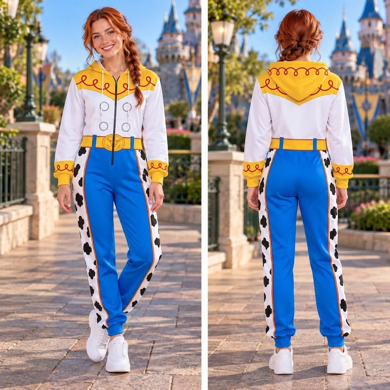 Toy Story Buzz Lightyear And Jessie Couple Costume Jumpsuit, Matching Zip Up Hooded Cosplay Outfit - Image 3