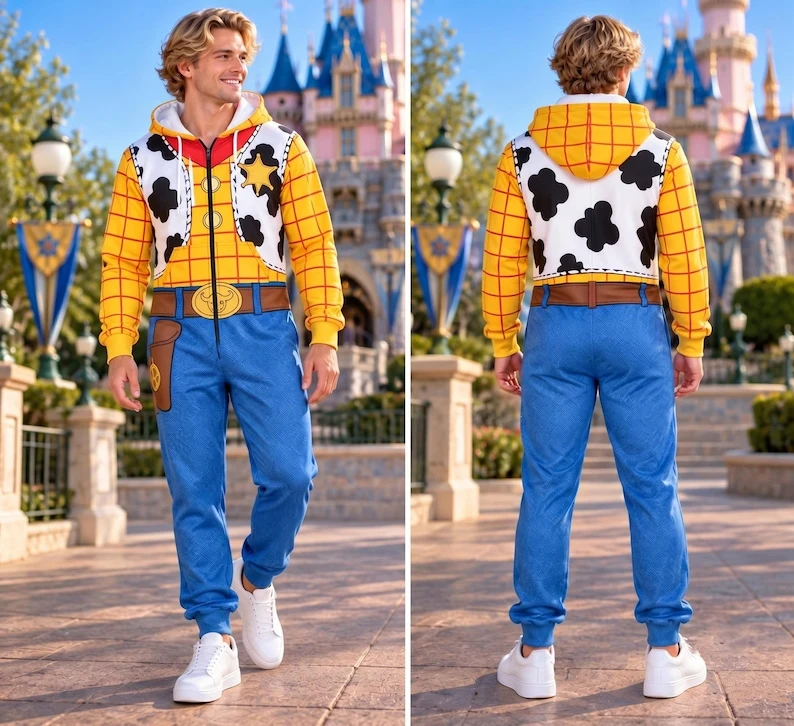 Toy Story Woody And Boo Peep Couple Costume Jumpsuit, Matching Zip Up Hooded Cosplay Outfit - Image 3