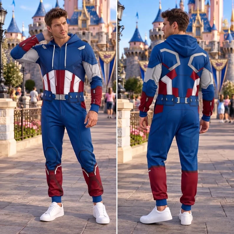 Christmas Patriotic Shield Hero Costume Jumpsuit, Star Superhero Tracksuit, Comic Hero Cosplay Outfit - Image 3