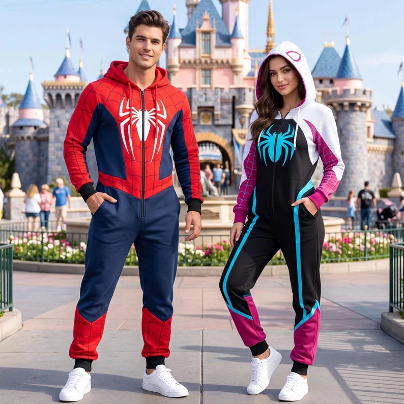 Christmas Spider Hero & Ghost Web Girl Costume Jumpsuit, Web Superhero Couple Cosplay