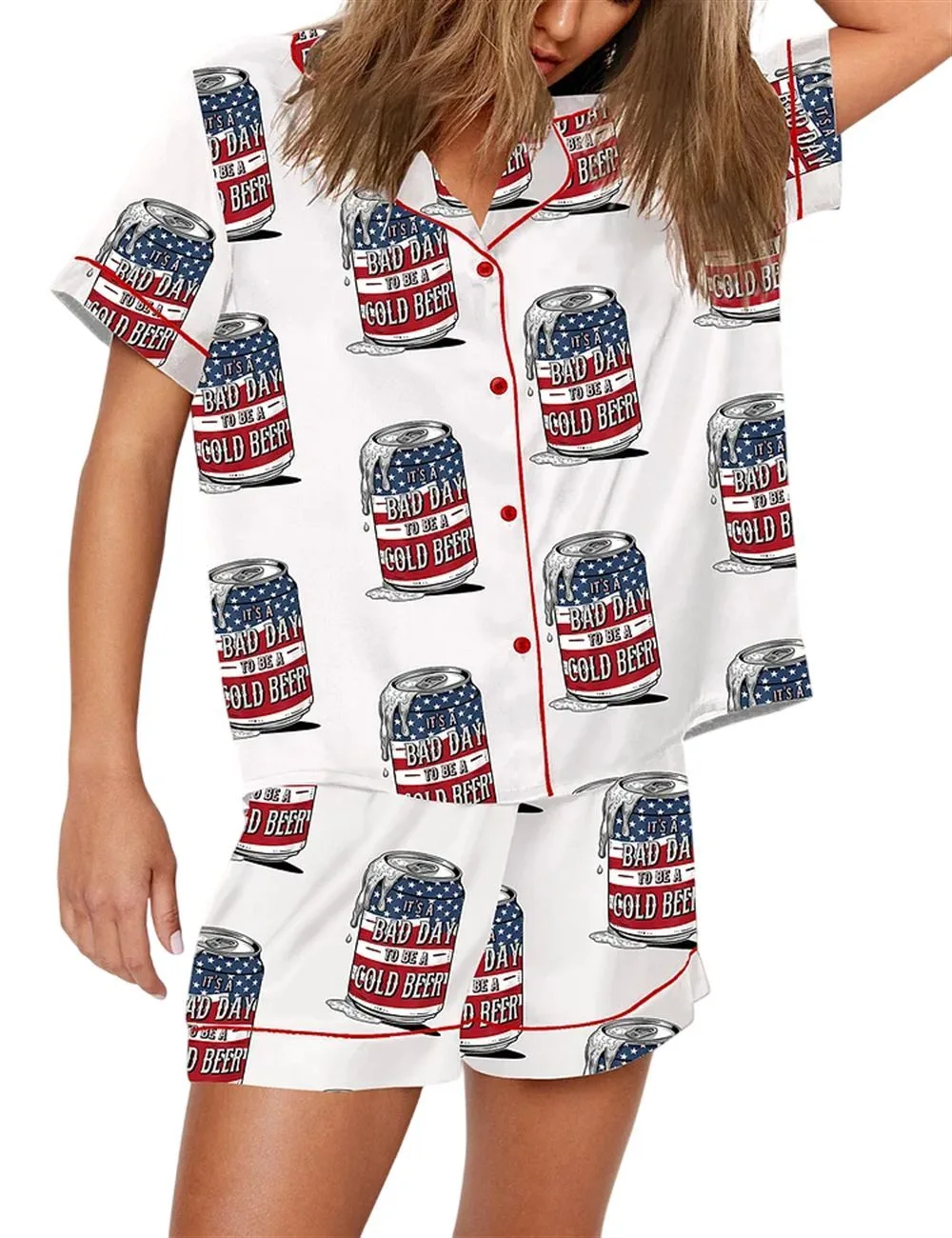 4th Of July It's A Bad Day To Be A Cold Beer Pajama Set - Image 3