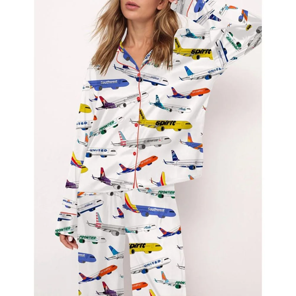 Airline Aircraft Satin Pajama Set For Women - Image 3