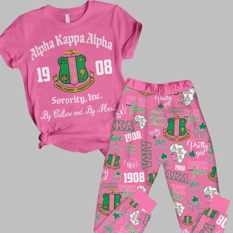 Alpha Kappa Alpha 1908 Sorority Inc By Culture And By Merit Pajamas Set - Image 2