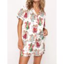 Angel Pattern With Stars Satin Pajama Set For Women