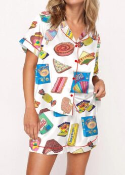 Aussie Fave Food Satin Pajama Set For Women