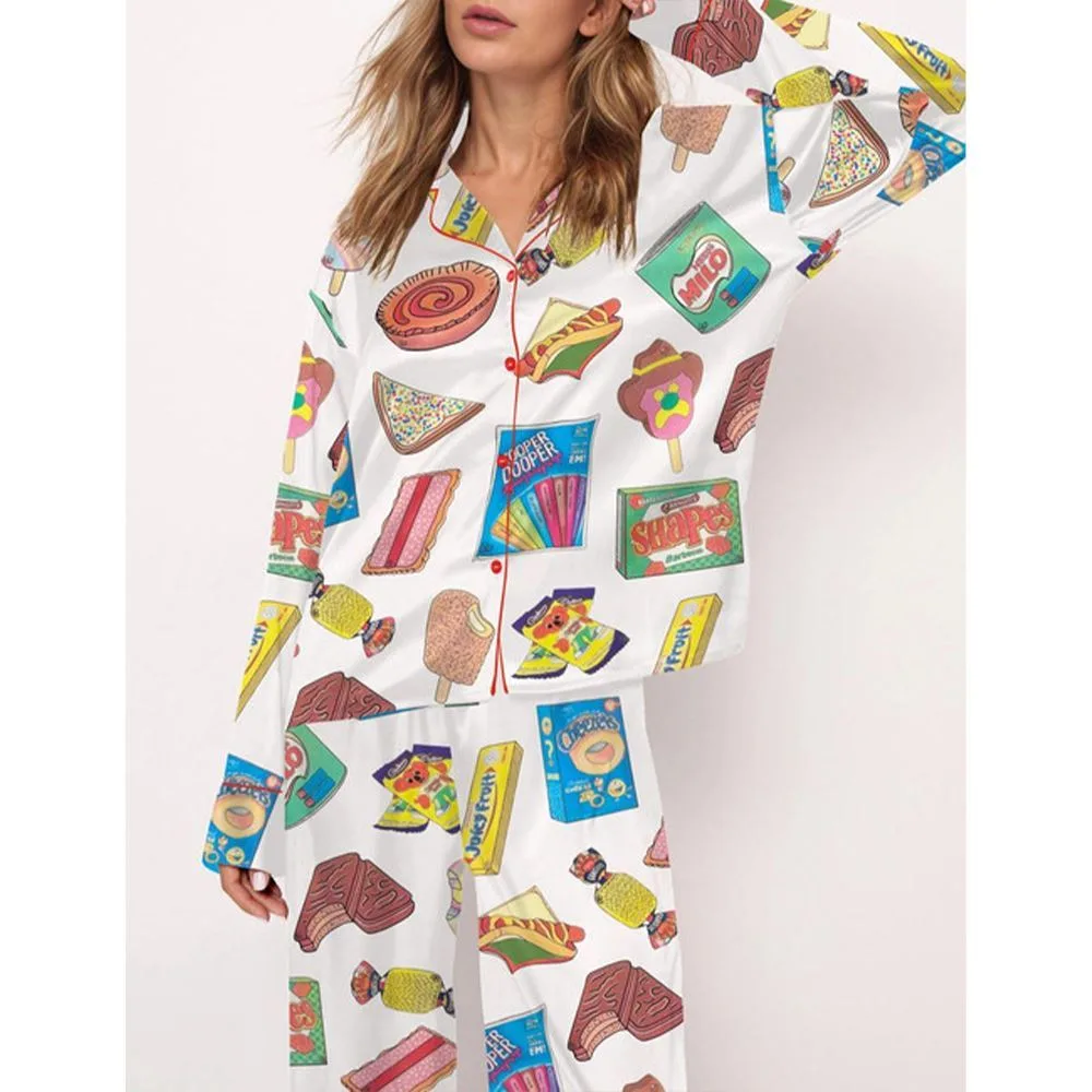 Aussie Fave Food Satin Pajama Set For Women - Image 3