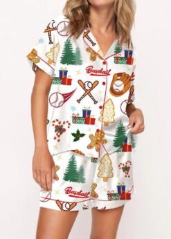 Baseball Christmas Satin Pajama Set For Women