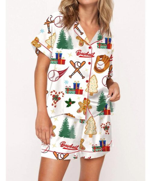 Baseball Christmas Satin Pajama Set For Women