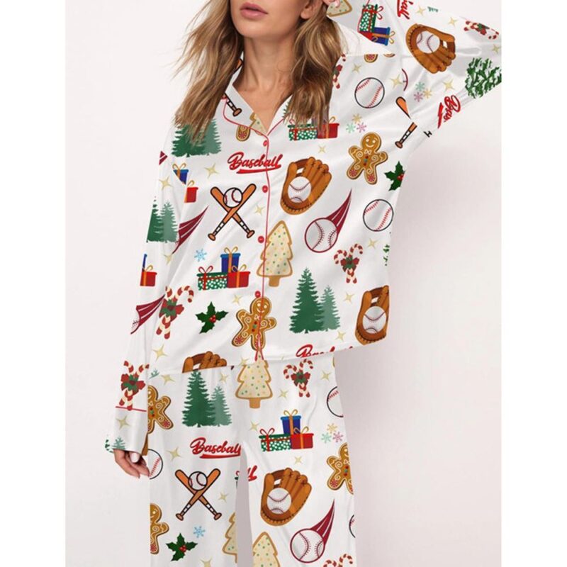 Baseball Christmas Satin Pajama Set For Women - Image 2
