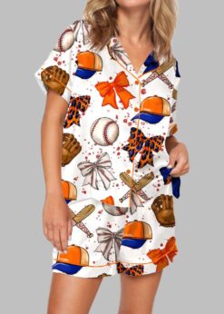 Baseball Coquette Bow Pajama Set For Women