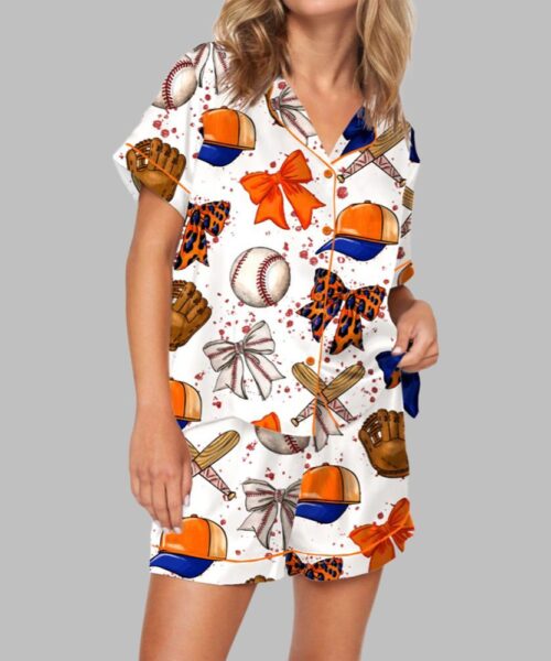 Baseball Coquette Bow Pajama Set For Women