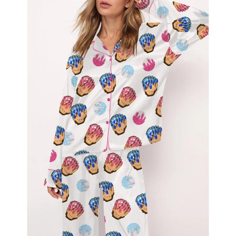Baseball Ice Cream Drip Satin Pajama Set For Women - Image 3