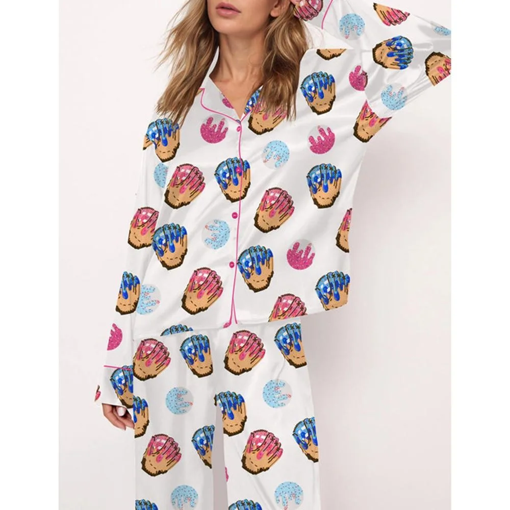 Baseball Ice Cream Drip Satin Pajama Set For Women - Image 3