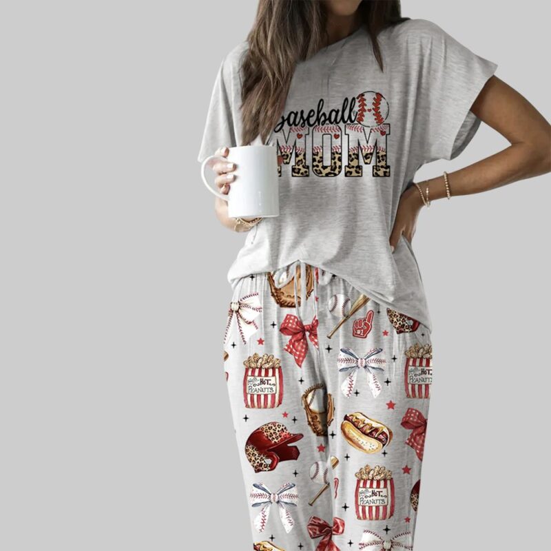 Baseball Mama Casual Pajama Set For Women
