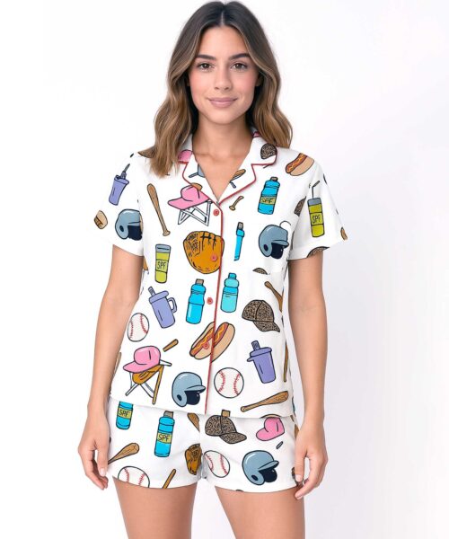 Baseball Mom Satin Pajama Set For Women