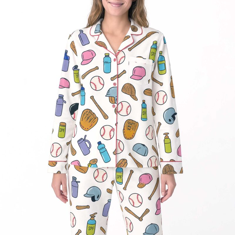 Baseball Mom Satin Pajama Set For Women - Image 3