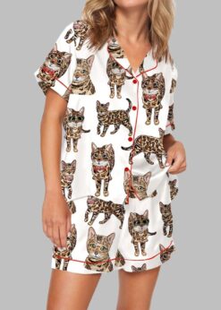 Bengal Cat Pajama Set For Women