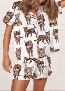 Bengal Cat Silky Satin Pajama Set