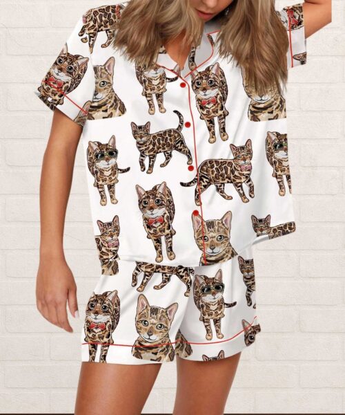 Bengal Cat Silky Satin Pajama Set