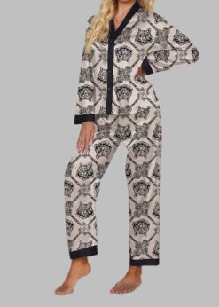 Black Tiger Head Long Sleeve Pajama Set