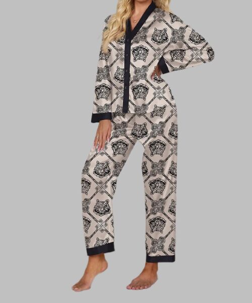 Black Tiger Head Long Sleeve Pajama Set