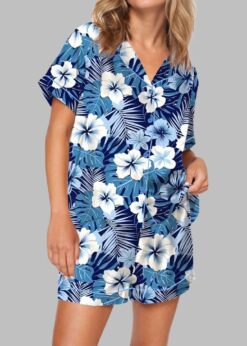 Blue Hawaiian Floral Pajama Set